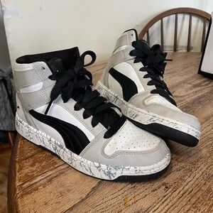 Puma Black and White High-Top Sneakers; size 5